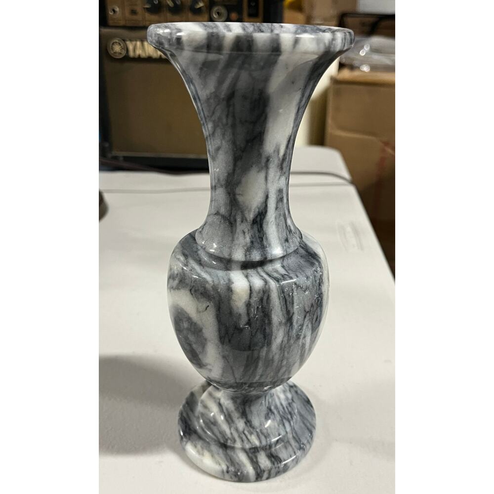 Vintage Gray And White Marble Flower Home Decor Vase 8"